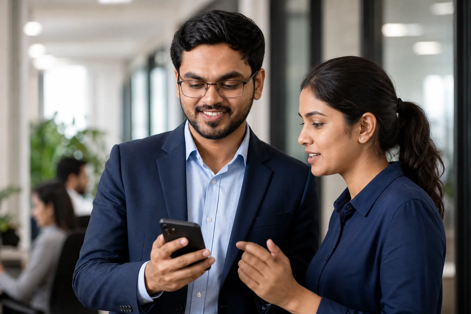 Manager using AIERA Pulse mobile workflow with a department colleague